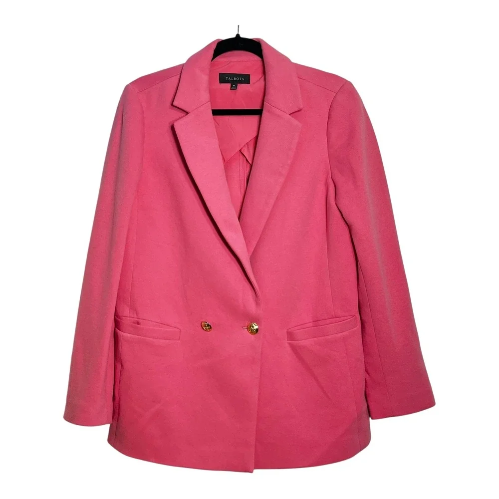 Talbots Womens Pink Double Breasted Gold Button‎ Cotton Blend Blazer Size 10
